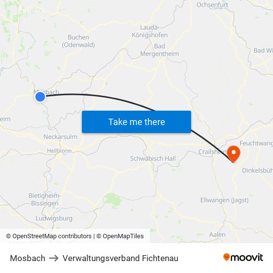 Mosbach to Verwaltungsverband Fichtenau map