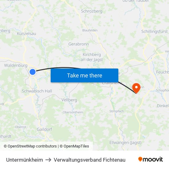 Untermünkheim to Verwaltungsverband Fichtenau map