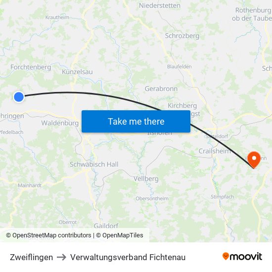 Zweiflingen to Verwaltungsverband Fichtenau map