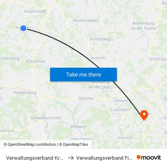 Verwaltungsverband Krautheim to Verwaltungsverband Fichtenau map