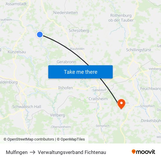 Mulfingen to Verwaltungsverband Fichtenau map