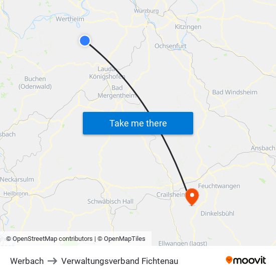 Werbach to Verwaltungsverband Fichtenau map