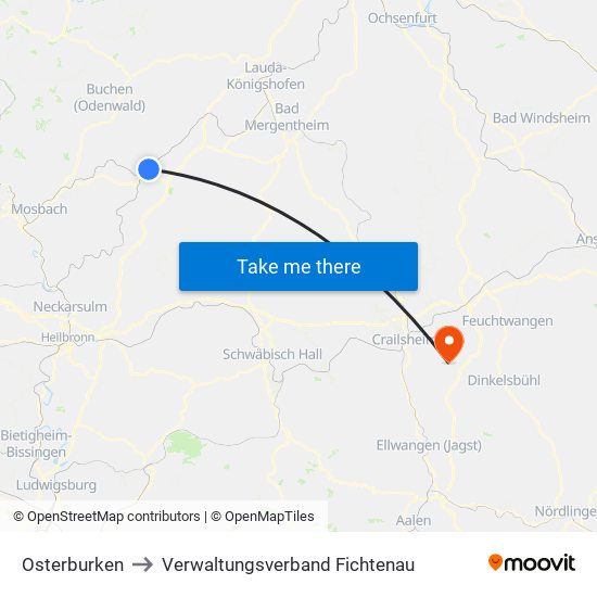 Osterburken to Verwaltungsverband Fichtenau map