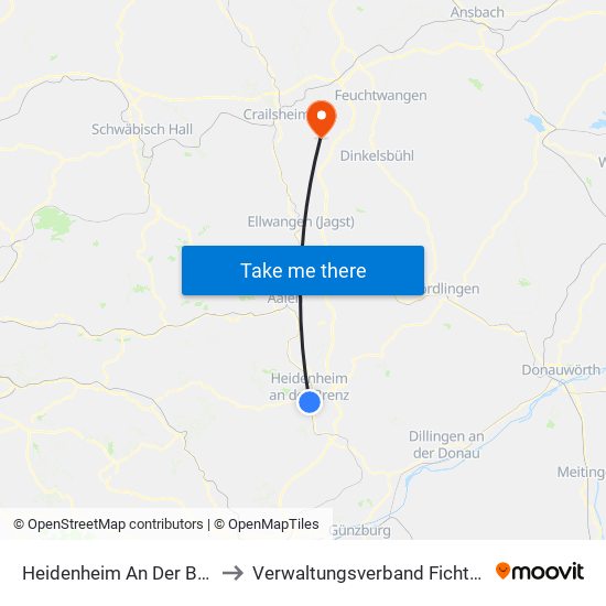 Heidenheim An Der Brenz to Verwaltungsverband Fichtenau map