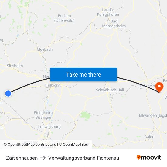 Zaisenhausen to Verwaltungsverband Fichtenau map