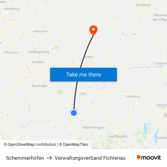 Schemmerhofen to Verwaltungsverband Fichtenau map