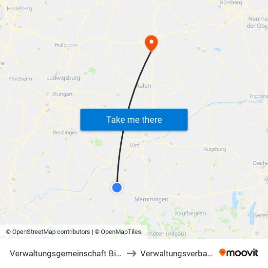 Verwaltungsgemeinschaft Biberach An Der Riß to Verwaltungsverband Fichtenau map