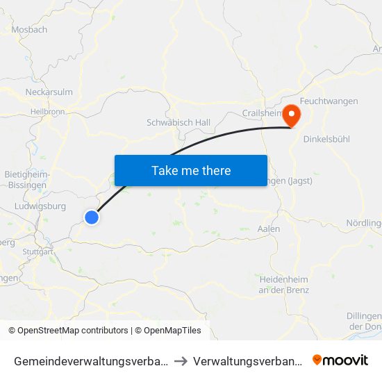 Gemeindeverwaltungsverband Winnenden to Verwaltungsverband Fichtenau map