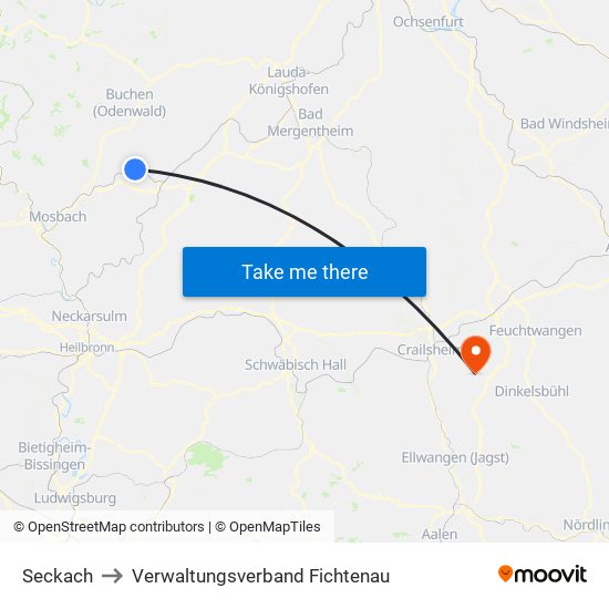 Seckach to Verwaltungsverband Fichtenau map