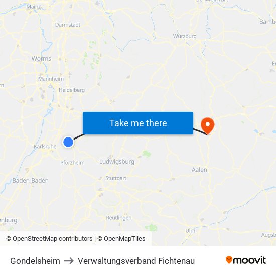 Gondelsheim to Verwaltungsverband Fichtenau map