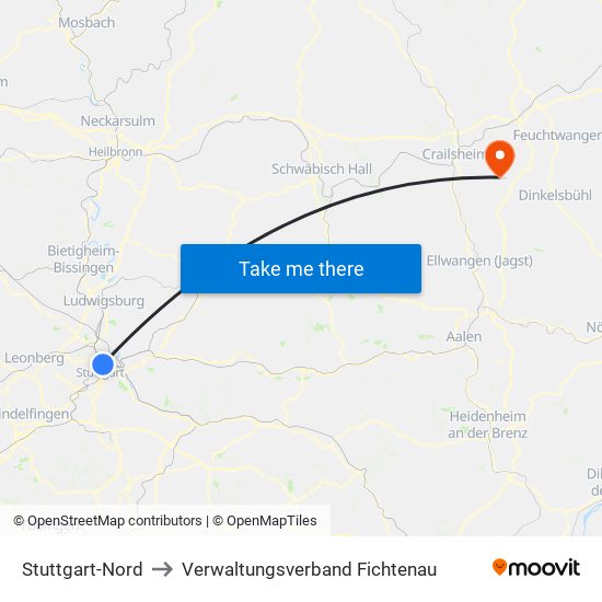 Stuttgart-Nord to Verwaltungsverband Fichtenau map