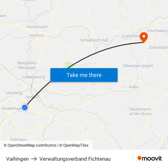 Vaihingen to Verwaltungsverband Fichtenau map