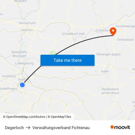 Degerloch to Verwaltungsverband Fichtenau map