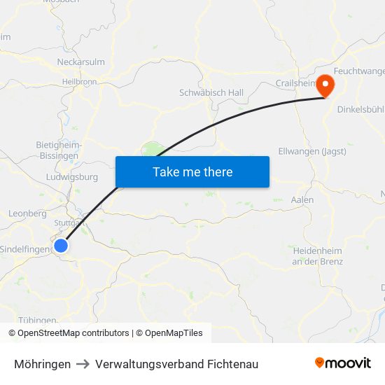 Möhringen to Verwaltungsverband Fichtenau map