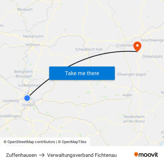 Zuffenhausen to Verwaltungsverband Fichtenau map