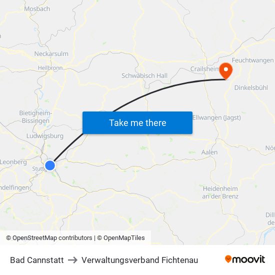 Bad Cannstatt to Verwaltungsverband Fichtenau map