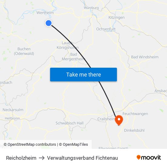 Reicholzheim to Verwaltungsverband Fichtenau map