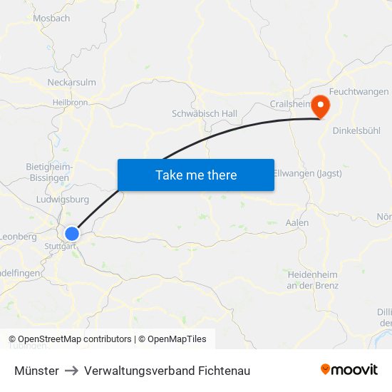 Münster to Verwaltungsverband Fichtenau map