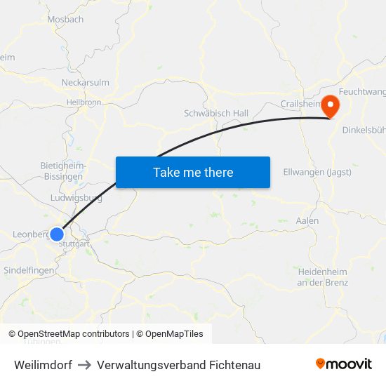 Weilimdorf to Verwaltungsverband Fichtenau map