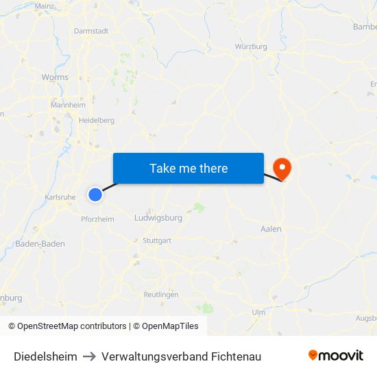 Diedelsheim to Verwaltungsverband Fichtenau map