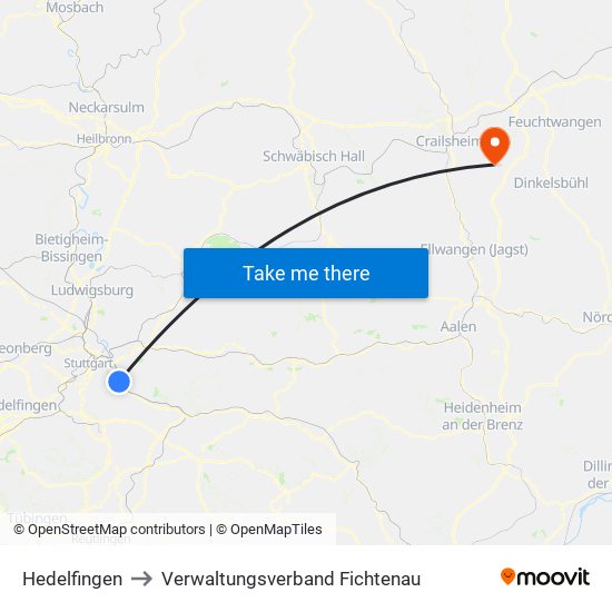 Hedelfingen to Verwaltungsverband Fichtenau map