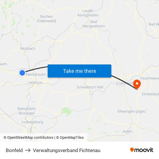 Bonfeld to Verwaltungsverband Fichtenau map