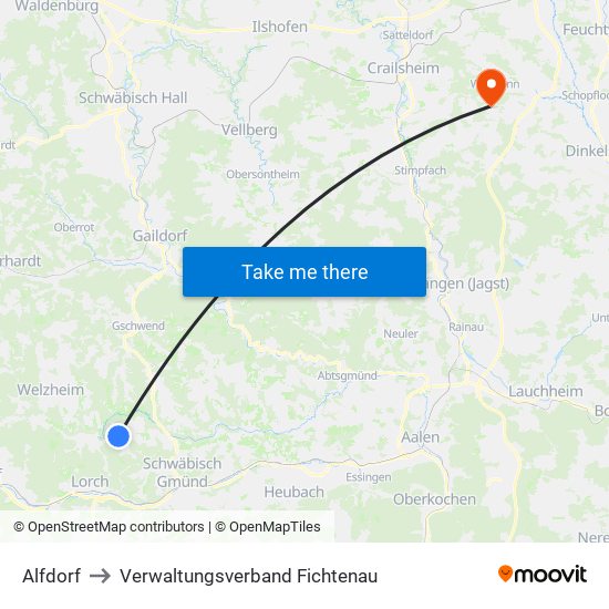 Alfdorf to Verwaltungsverband Fichtenau map