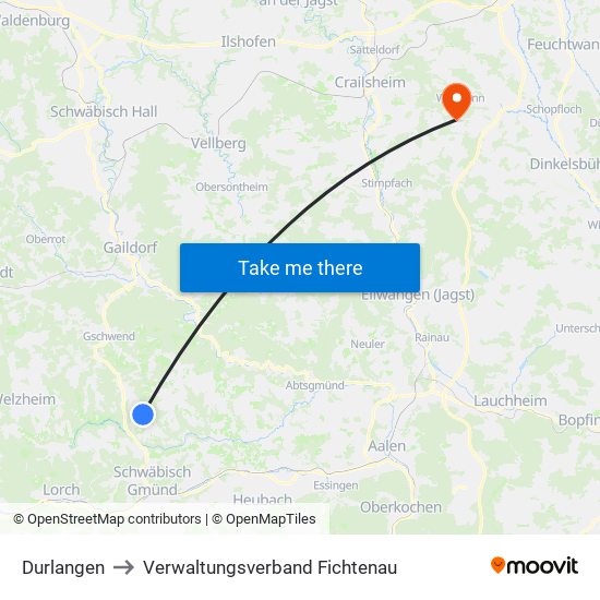 Durlangen to Verwaltungsverband Fichtenau map