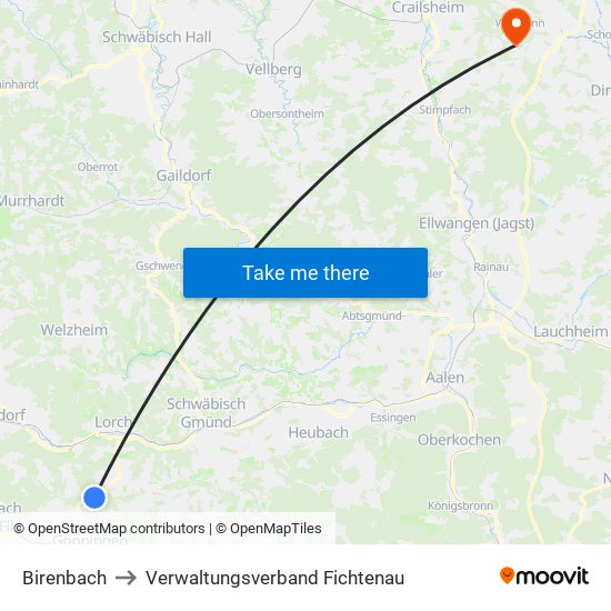 Birenbach to Verwaltungsverband Fichtenau map