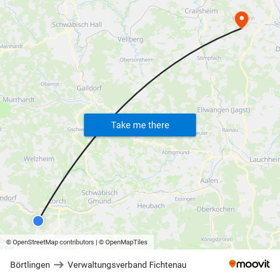 Börtlingen to Verwaltungsverband Fichtenau map