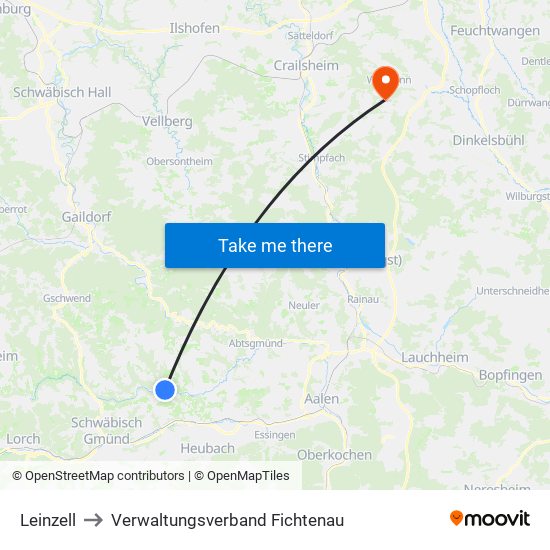 Leinzell to Verwaltungsverband Fichtenau map