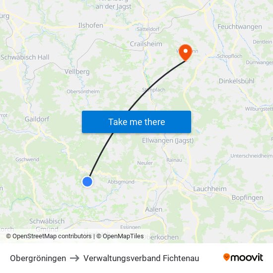 Obergröningen to Verwaltungsverband Fichtenau map