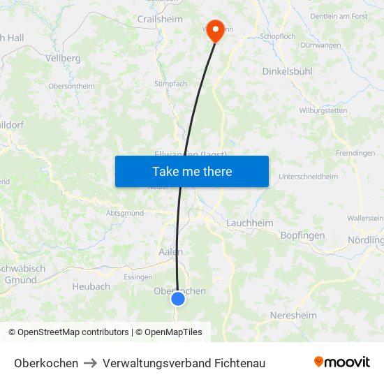 Oberkochen to Verwaltungsverband Fichtenau map