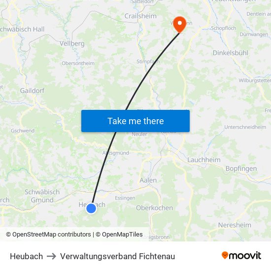 Heubach to Verwaltungsverband Fichtenau map