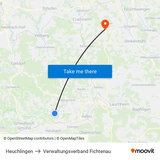 Heuchlingen to Verwaltungsverband Fichtenau map