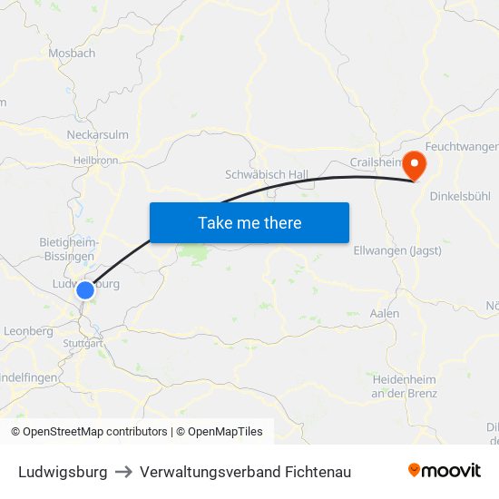 Ludwigsburg to Verwaltungsverband Fichtenau map