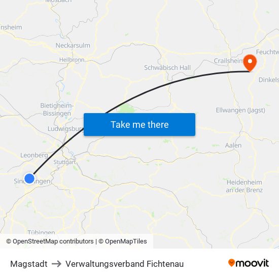 Magstadt to Verwaltungsverband Fichtenau map