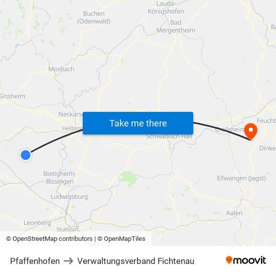 Pfaffenhofen to Verwaltungsverband Fichtenau map