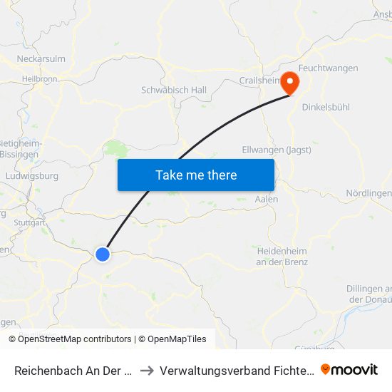 Reichenbach An Der Fils to Verwaltungsverband Fichtenau map