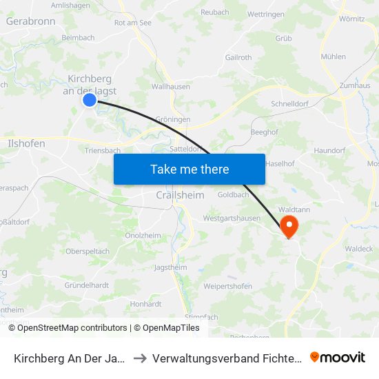 Kirchberg An Der Jagst to Verwaltungsverband Fichtenau map