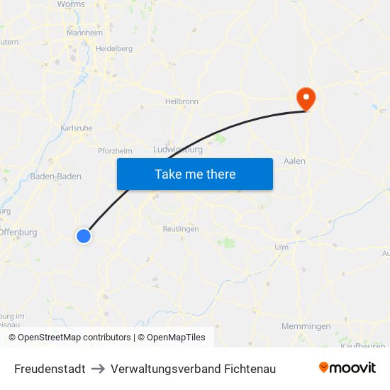 Freudenstadt to Verwaltungsverband Fichtenau map