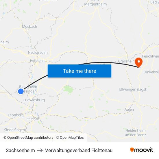 Sachsenheim to Verwaltungsverband Fichtenau map