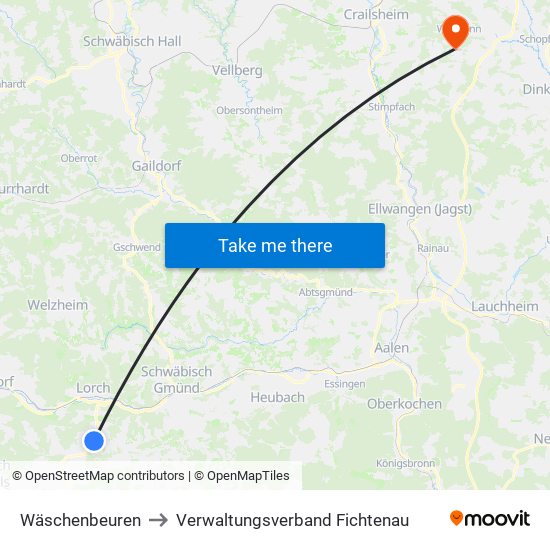 Wäschenbeuren to Verwaltungsverband Fichtenau map