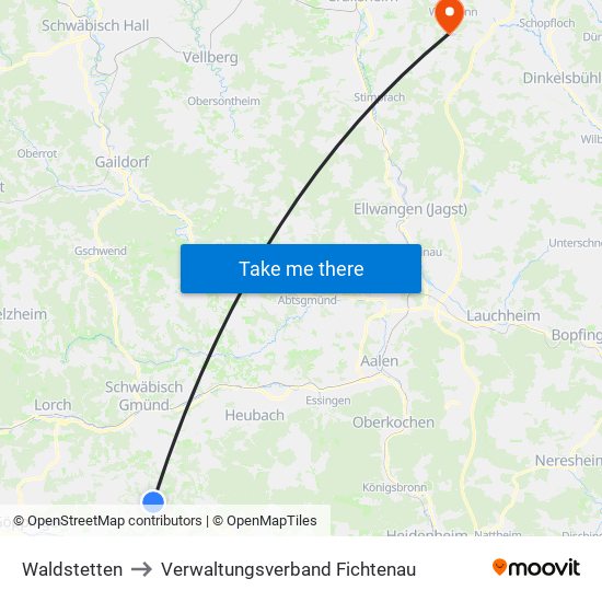 Waldstetten to Verwaltungsverband Fichtenau map
