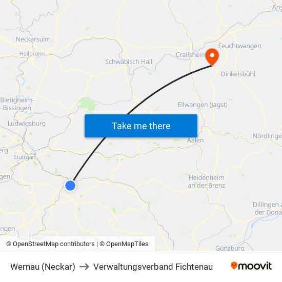 Wernau (Neckar) to Verwaltungsverband Fichtenau map