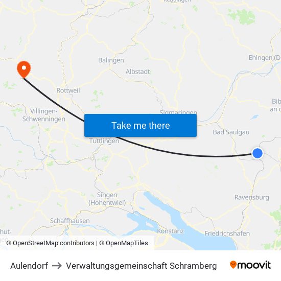 Aulendorf to Verwaltungsgemeinschaft Schramberg map