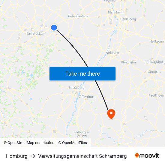 Homburg to Verwaltungsgemeinschaft Schramberg map