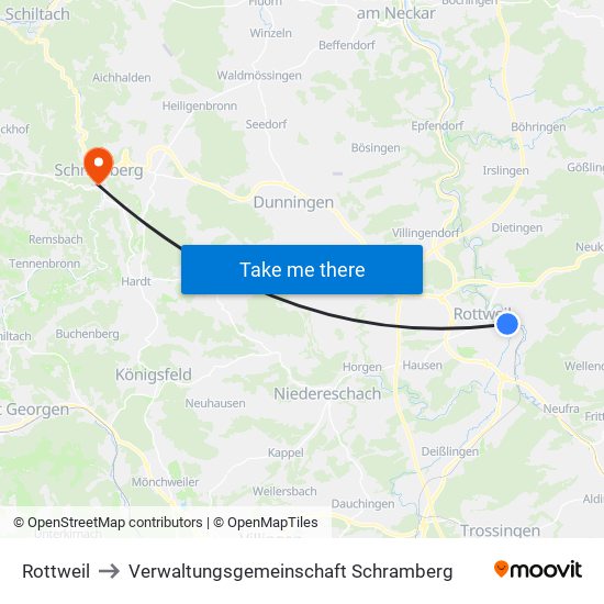 Rottweil to Verwaltungsgemeinschaft Schramberg map