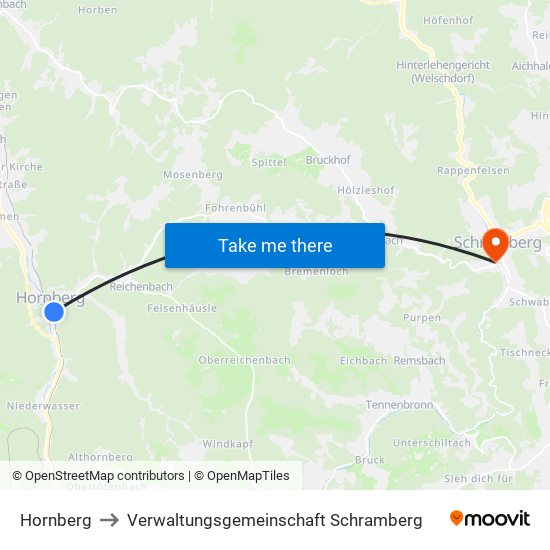 Hornberg to Verwaltungsgemeinschaft Schramberg map