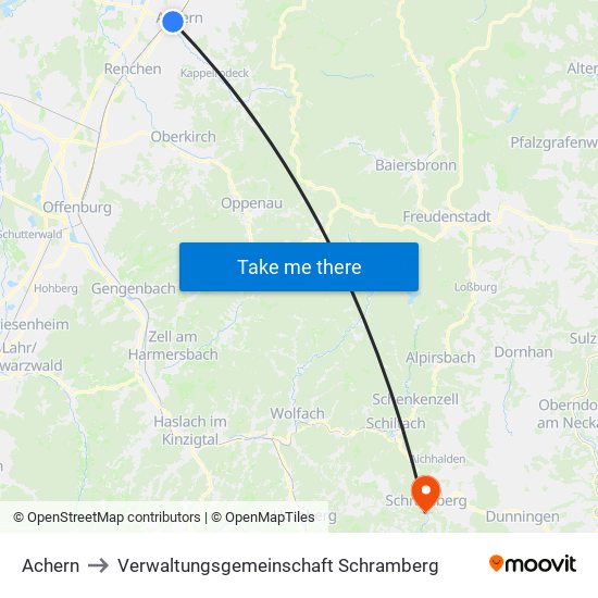 Achern to Verwaltungsgemeinschaft Schramberg map